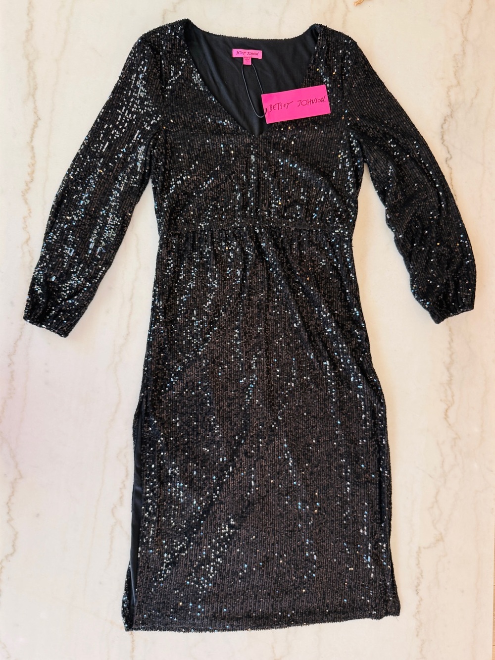 Betsey Johnson Black Sequin V-Neck Dress